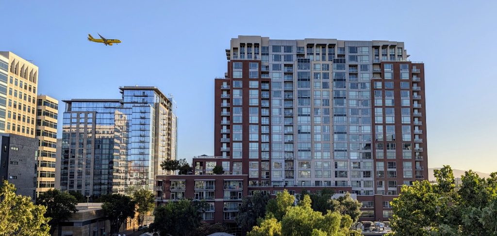 Downtown city buildings with clean windows