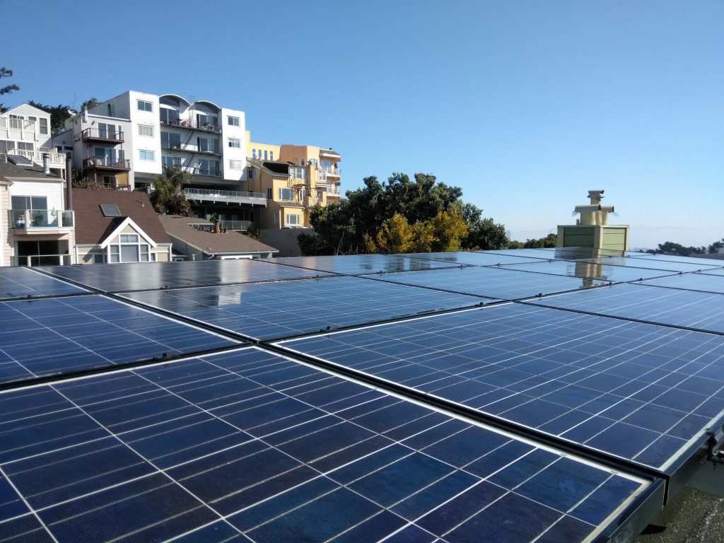 Commercial solar panel array cleaned by California Glass and Solar