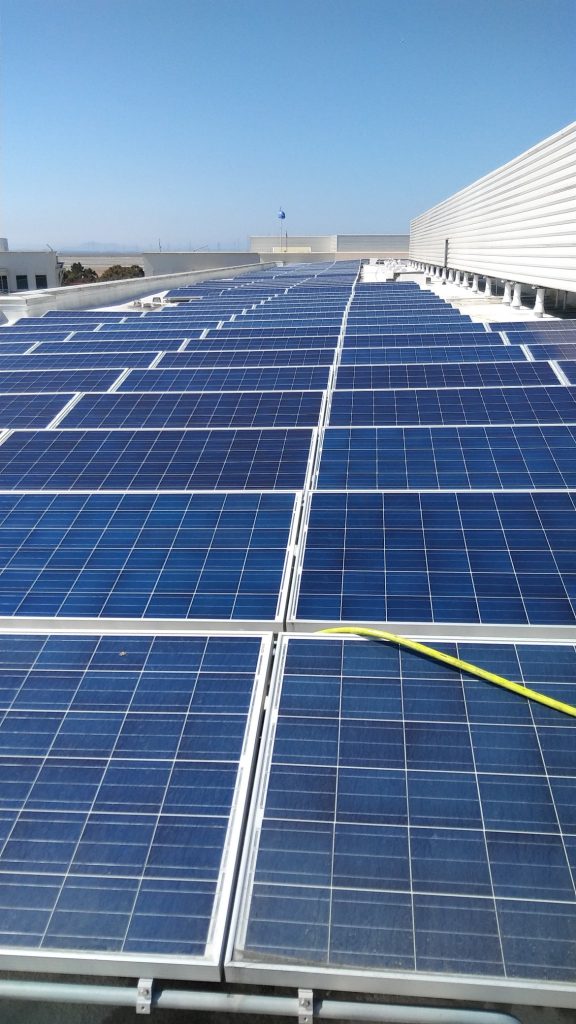 Solar panel field after professional cleaning