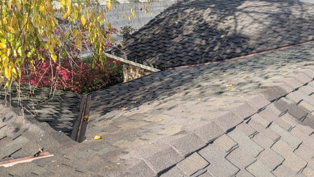 Roof valley cleaned by California Glass and Solar