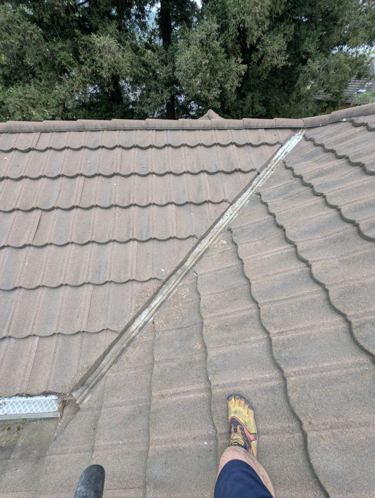 Roof valley after debris removal
